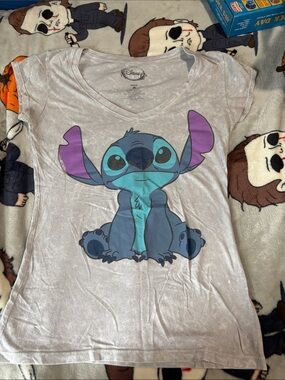 Disney Light Gray Tee with Stitch Graphic Please refer to pic for imperfection